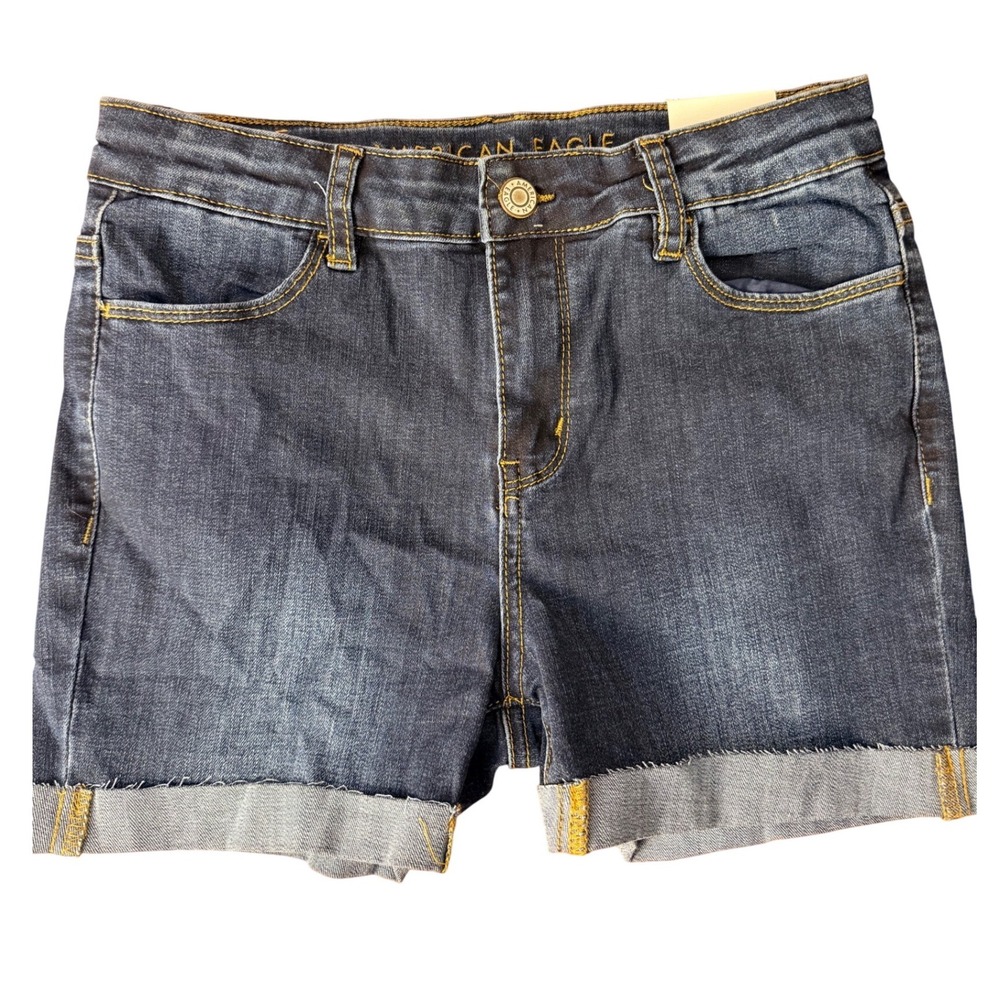 American Eagle Kids Girls Dark Wash Jegging Denim Shorts Cuffed Raw Hem Size 14